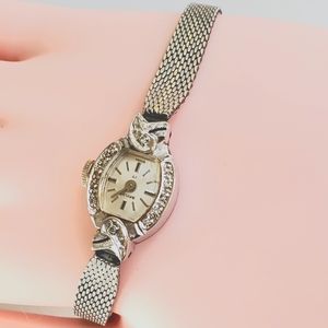 Artdeco Baylor vintage watch 10K white Gold RGP and diamonds